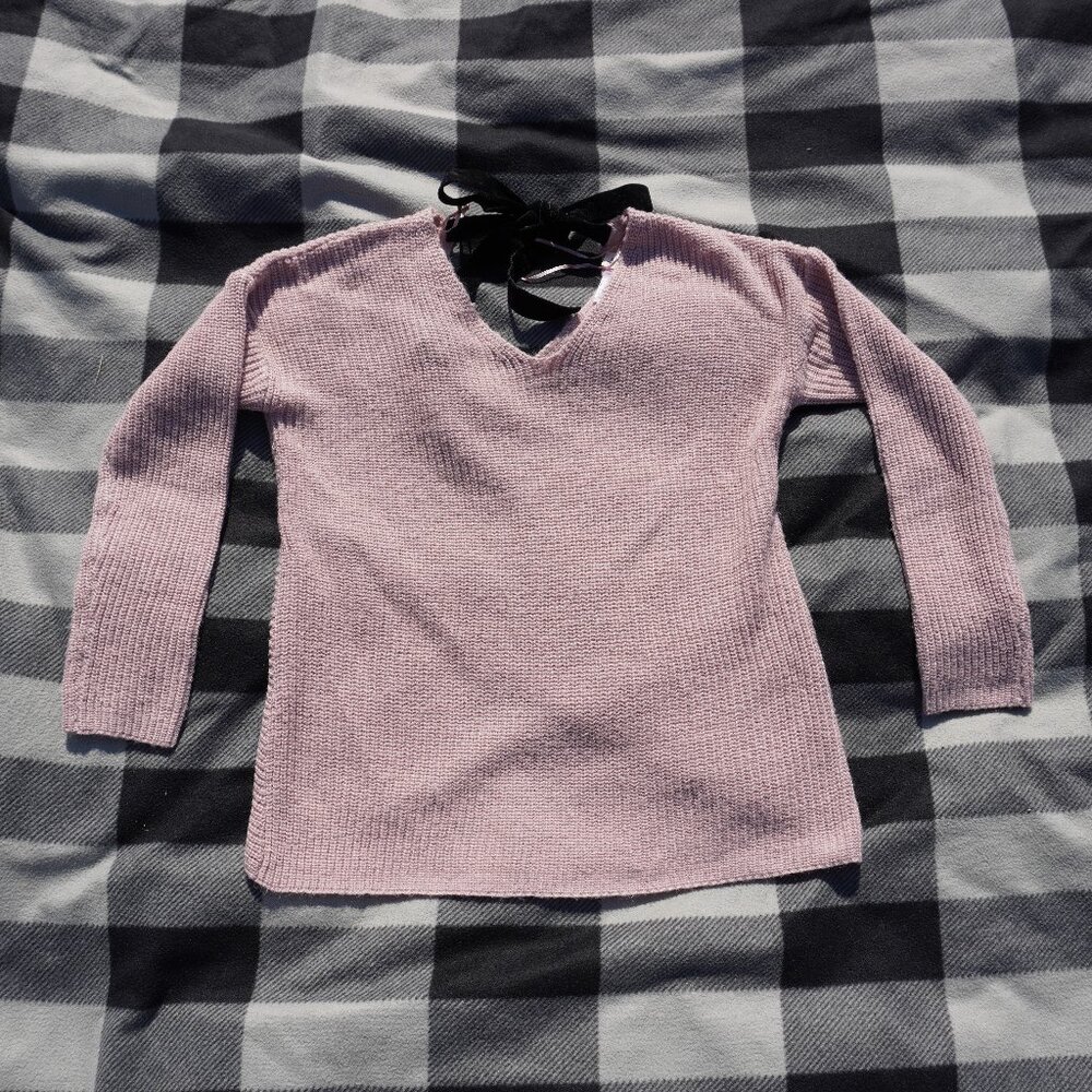 Francescas Pink Sparkle Wrap Alya Ribbon Knit Sweater